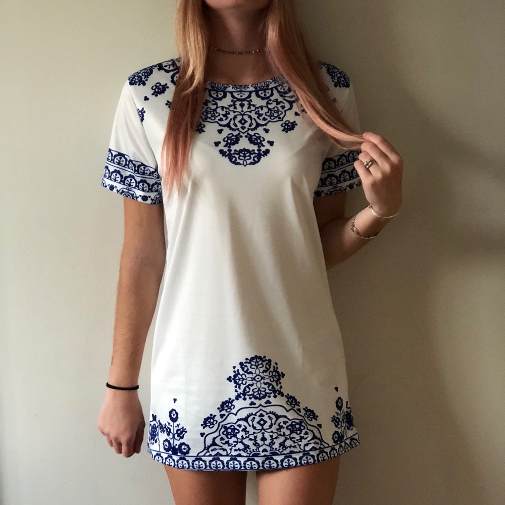 Blue and white mini dress